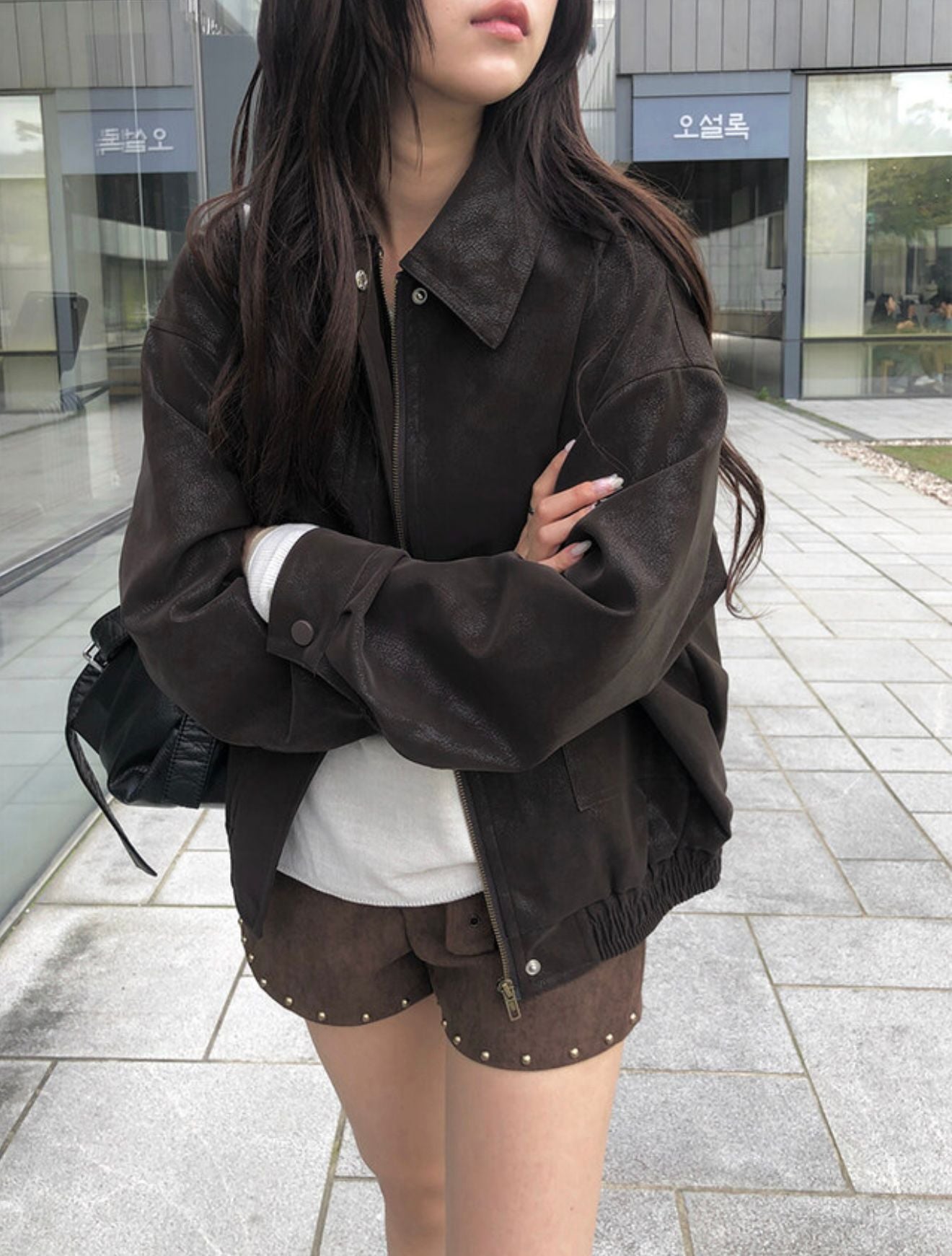 水洗啞色Overfit皮褸 [Anyonemore]