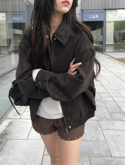 水洗啞色Overfit皮褸 [Anyonemore]