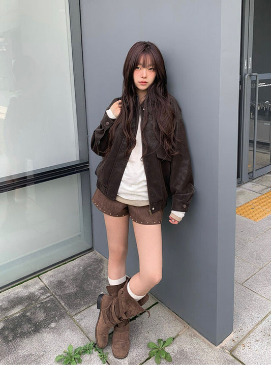 水洗啞色Overfit皮褸 [Anyonemore]