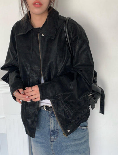 水洗啞色Overfit皮褸 [Anyonemore]