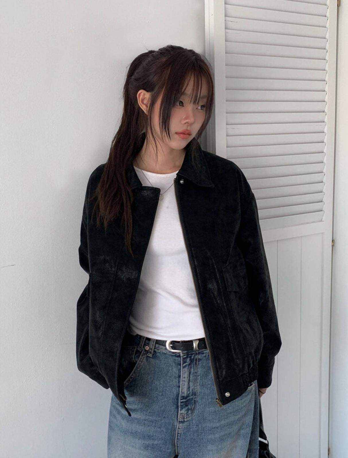 水洗啞色Overfit皮褸 [Anyonemore]