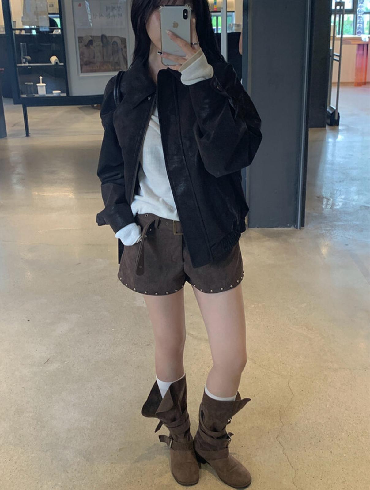 水洗啞色Overfit皮褸 [Anyonemore]