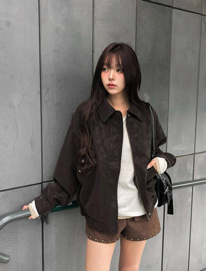 水洗啞色Overfit皮褸 [Anyonemore]