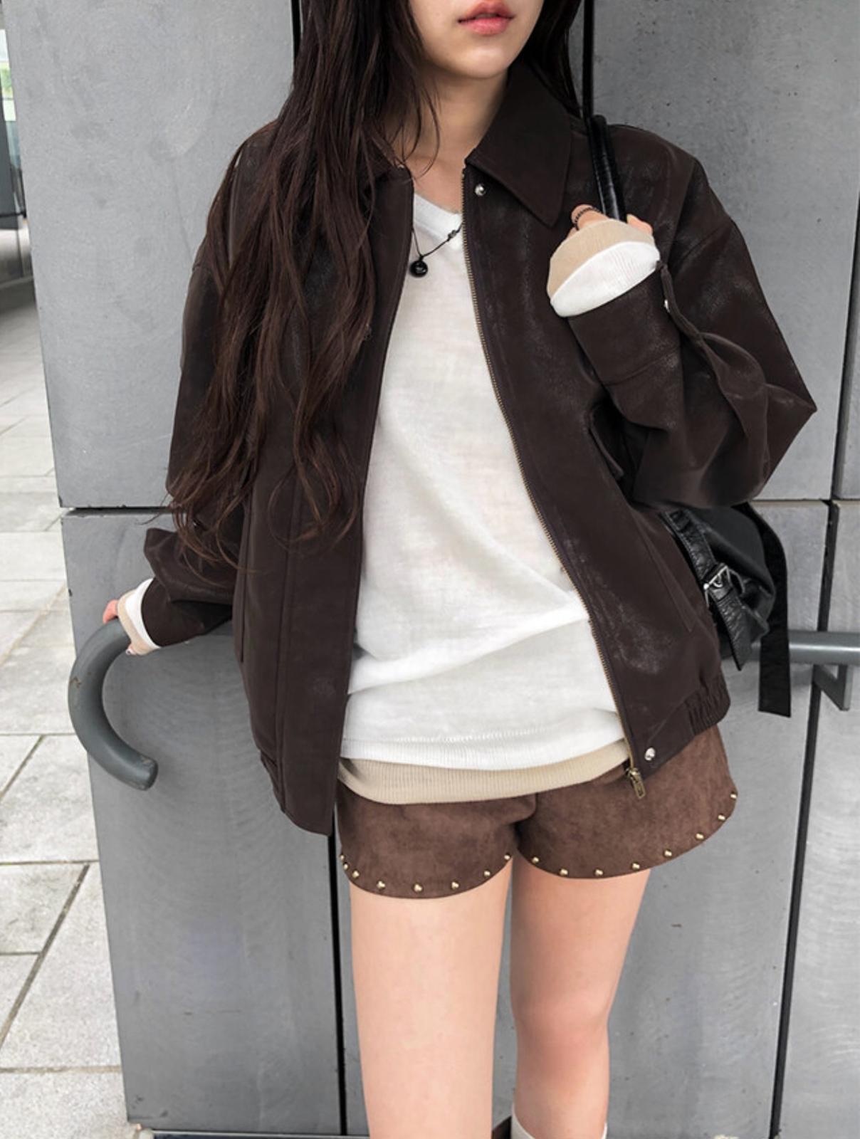 水洗啞色Overfit皮褸 [Anyonemore]