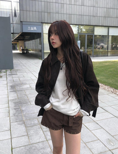 水洗啞色Overfit皮褸 [Anyonemore]