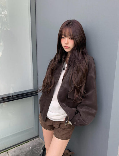 水洗啞色Overfit皮褸 [Anyonemore]